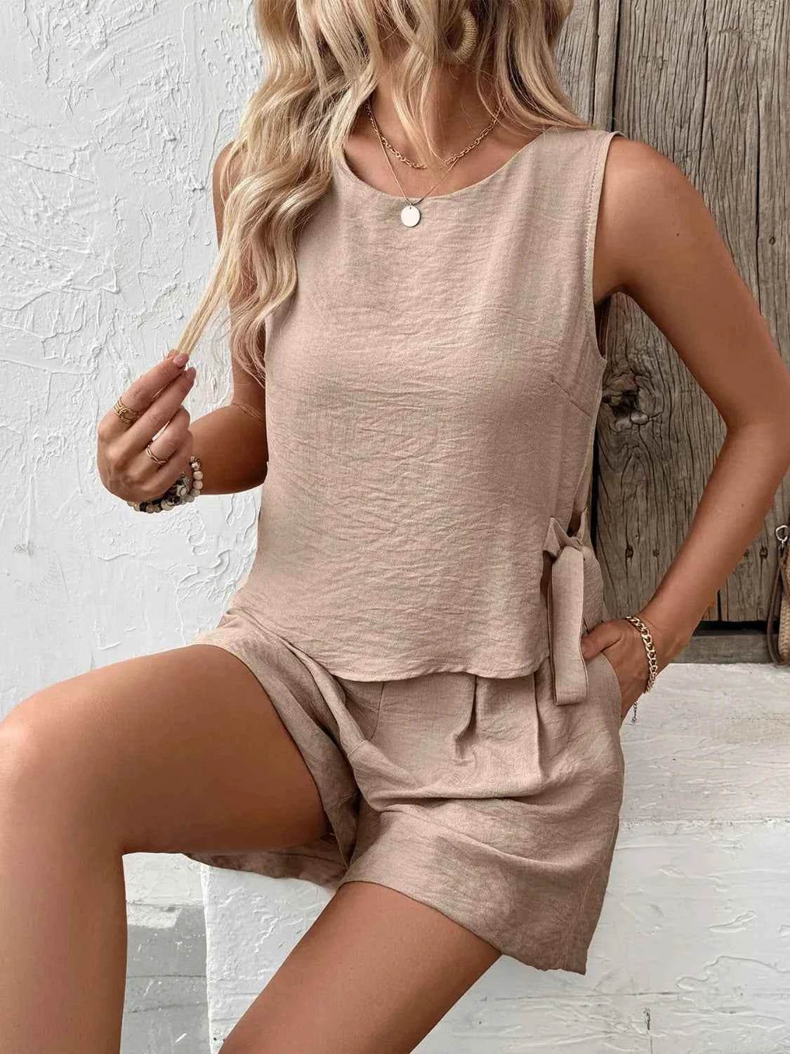 Casual Round Neck Tank and Shorts Set - EBYNN