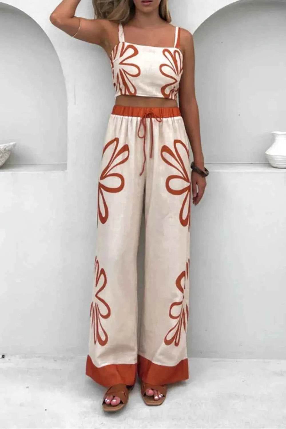 Smocked Square Neck Cami and Pants Set - EBYNN