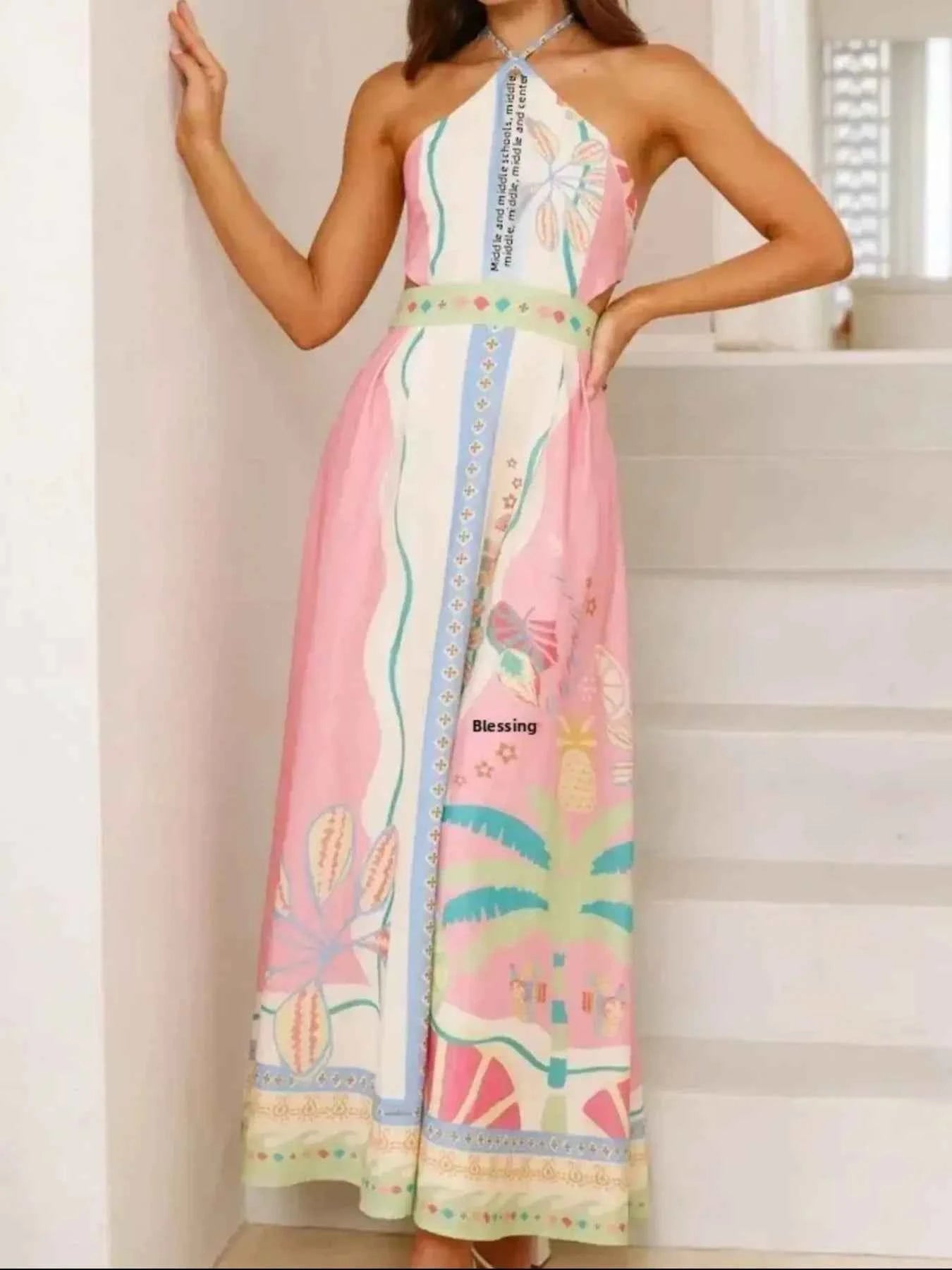 Halter Neck Printed Maxi Dress.