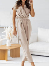 Surplice Cap Sleeve Tie Waist Jumpsuit.