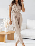 Surplice Cap Sleeve Tie Waist Jumpsuit.