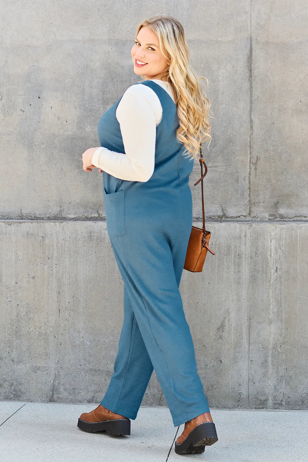Double Take Full Size Sleeveless Straight Jumpsuit.
