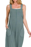 Zenana Knit Waffle Wide Leg Overalls.