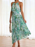 Printed Sleeveless Pleated Dress.