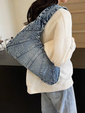 Crescent Shaped Denim Shoulder Bag.