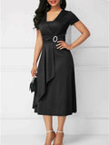 Women's Short Sleeve Midi Wrap Dress with Belt.