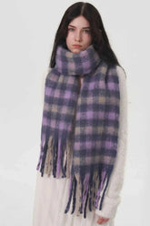 Fringe Plaid Polyester Scarf.