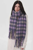 Fringe Plaid Polyester Scarf.
