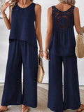 Round Neck Tank and Wide Leg Pants Set - EBYNN