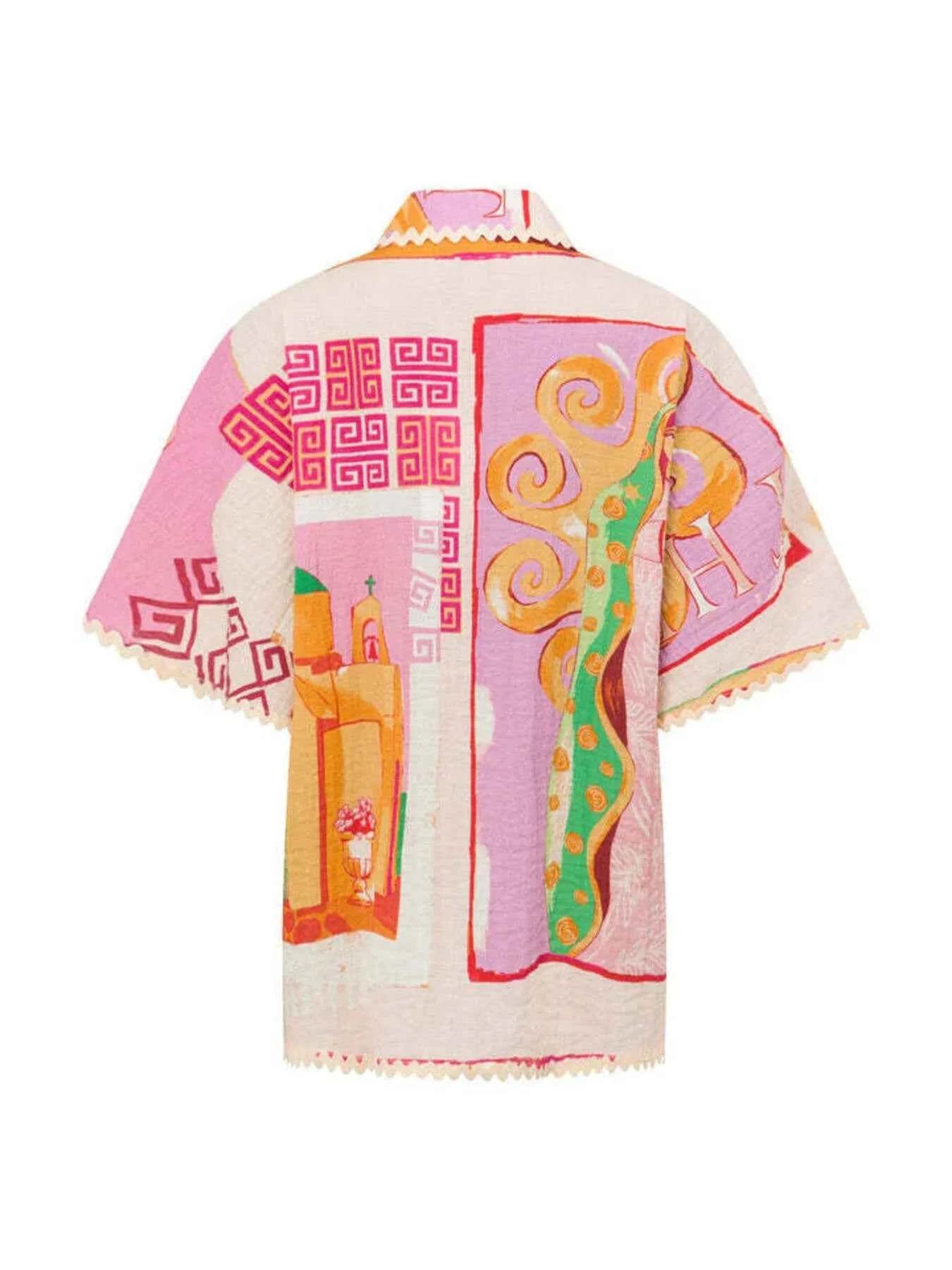 Printed Button-Up Shirt and Shorts Set.