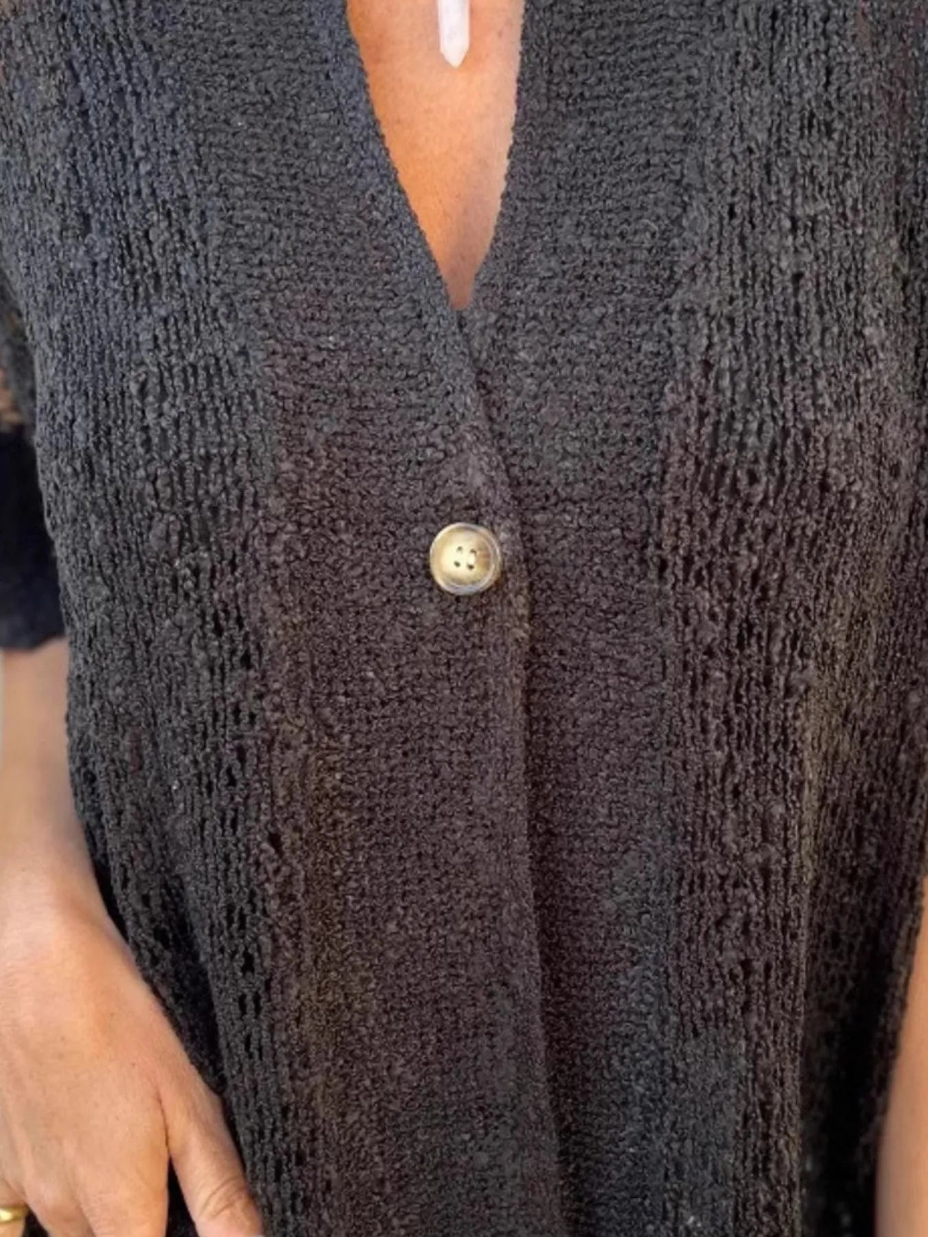 Plus Size One Button Openwork Cardigan.