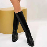 Women's Leather Knee-High Block Heel Boots.