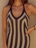 Slit Striped Halter Neck Dress.