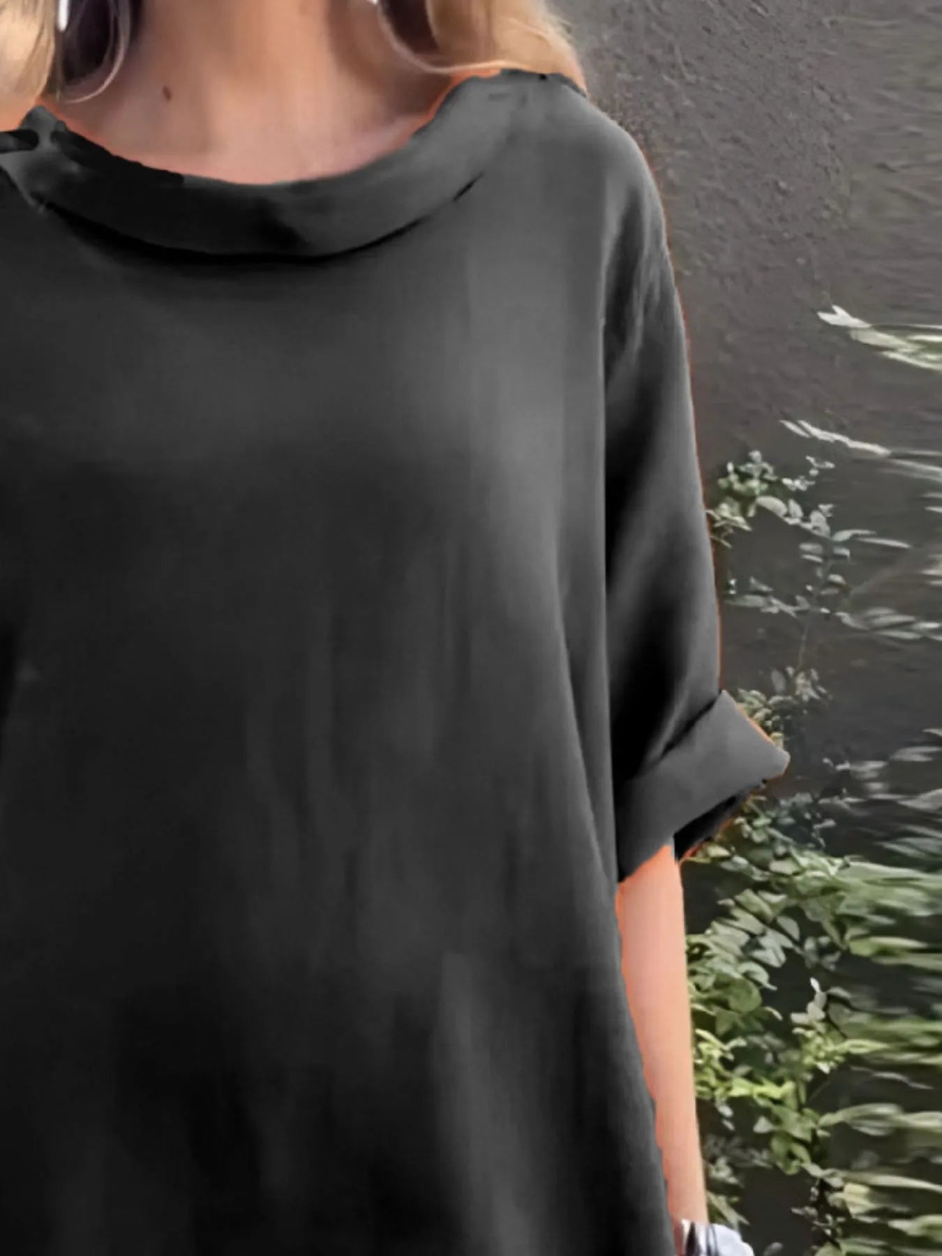 Plus Size Casual Loose Fit Round Neck Midi Dress.