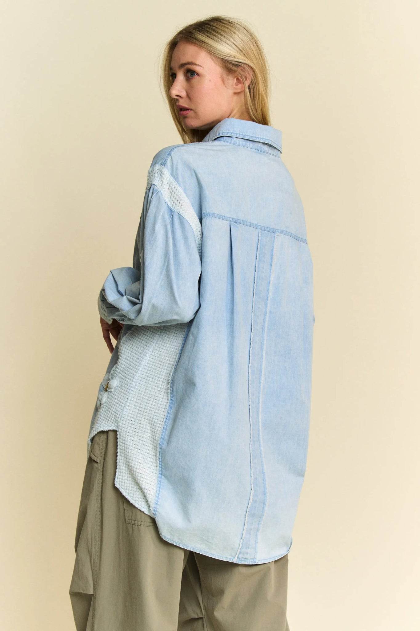 Davi & Dani Daisy Patch Shirt - Lightweight Washed Waffle Knit Top - EBYNN