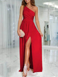 One-Shoulder High Slit Dress.