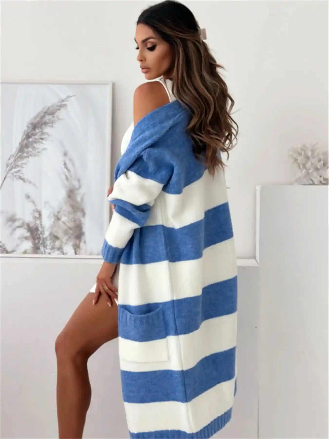 Color Block Oversized Open Front Cardigan.