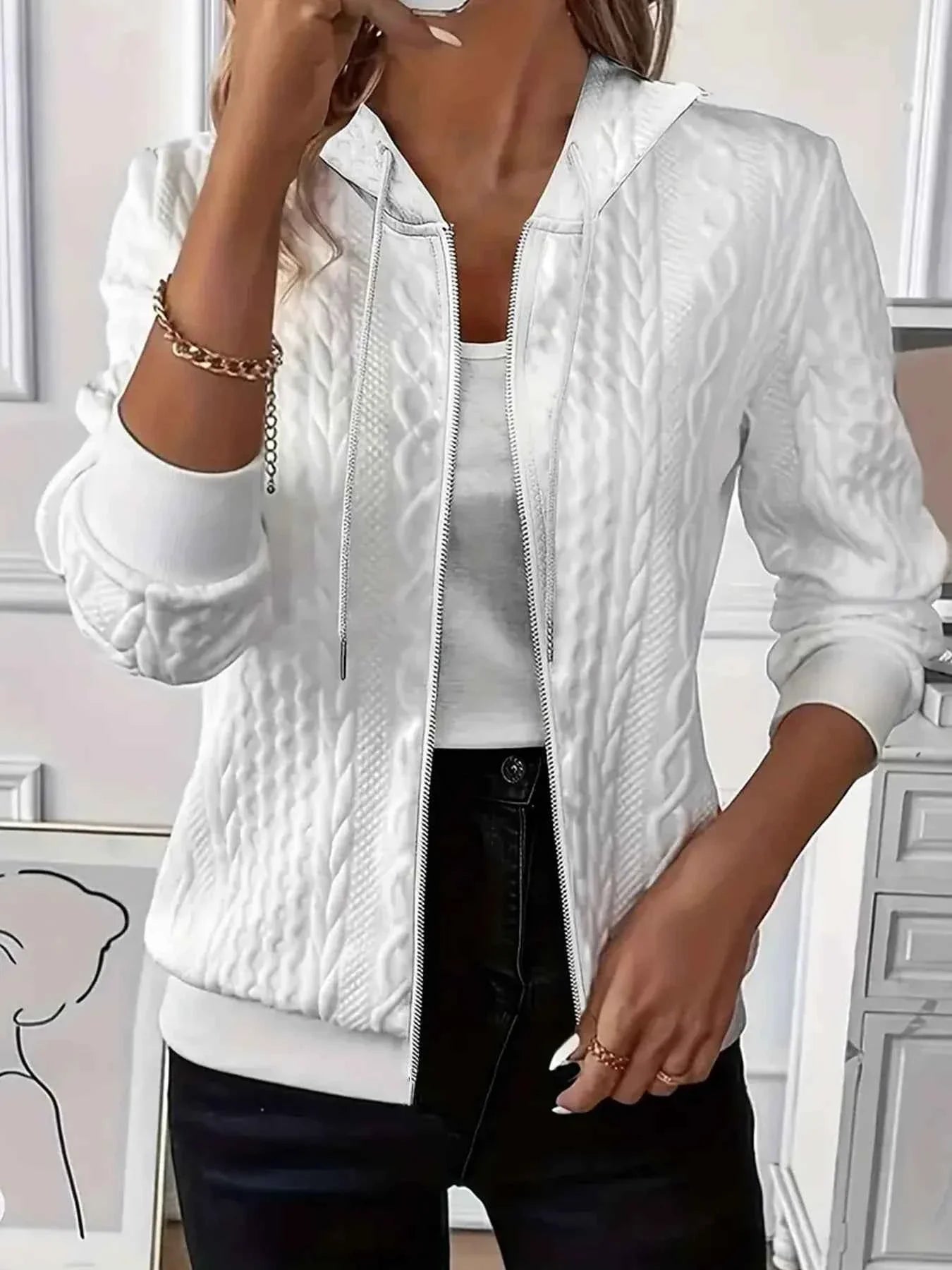 Drawstring Zip Up Hooded Jacket.