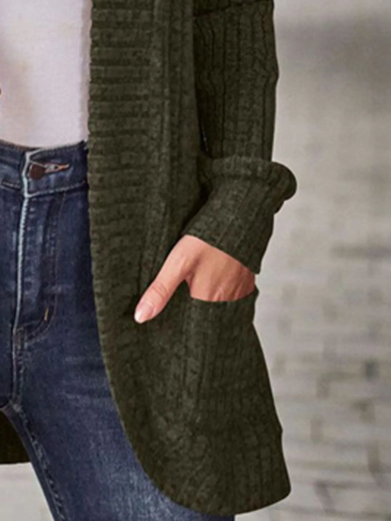 Ribbed Knit Open Front Cardigan with Pockets.