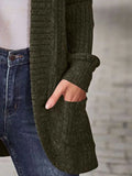 Ribbed Knit Open Front Cardigan with Pockets.