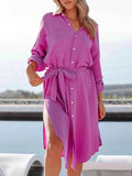 Button Down Tie Waist Shirt Dress.