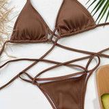 Halter Neck Crisscross Ribbed Bikini Set.