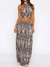 Halter Crop Backless Top and Maxi Skirt Set - EBYNN