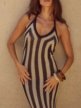 Slit Striped Halter Neck Dress.