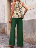 Printed Tank Top and Wide Leg Pants Set for Effortless Style - EBYNN