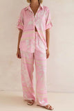 Printed Button Up Shirt and Pants Set - EBYNN