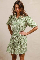 Tied Floral Mini Shirt Dress for Effortless Style and Comfort - EBYNN