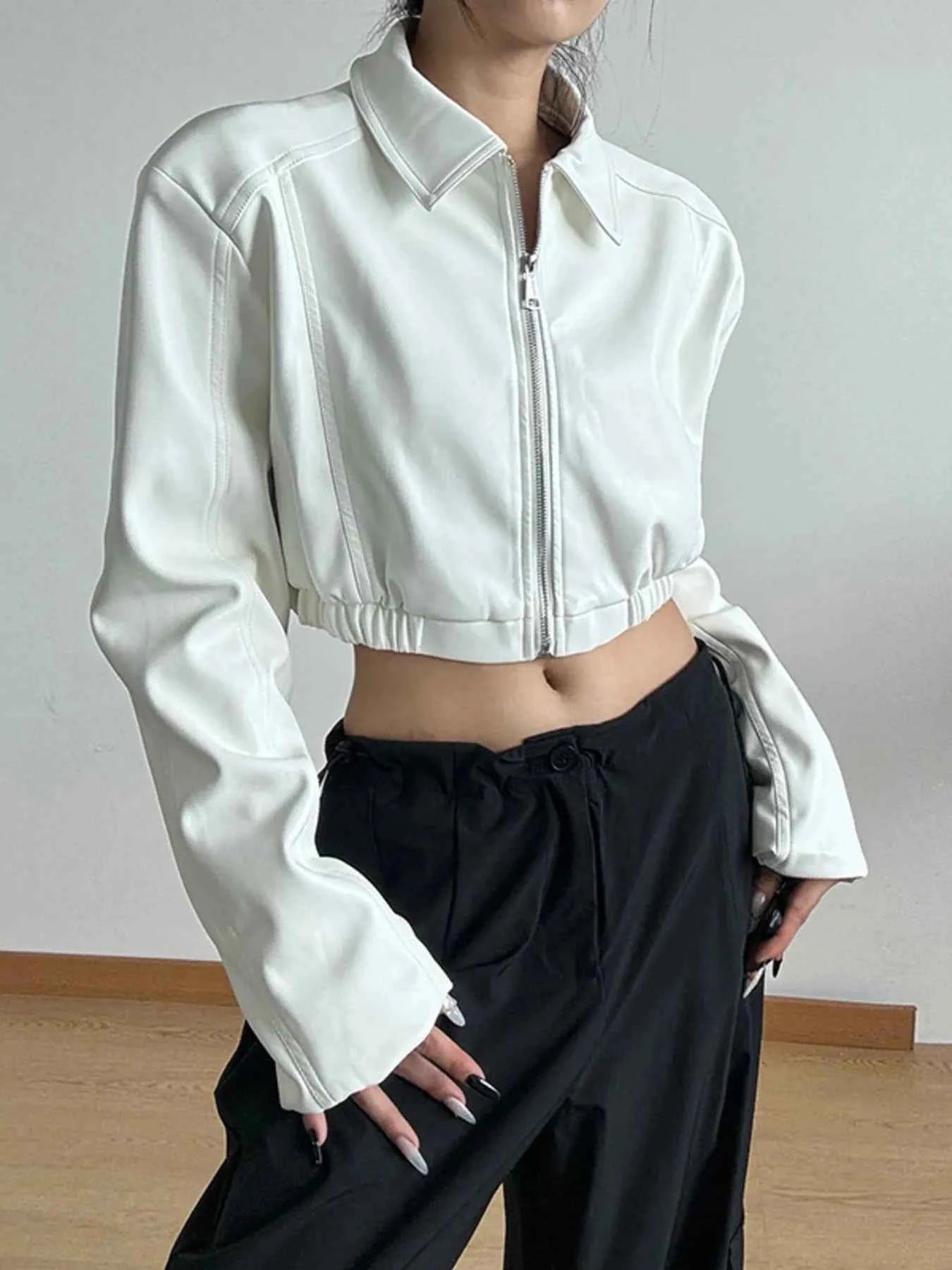 Zip Up Long Sleeve Crop Jacket.