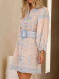 Printed Button Down Shirt Dress with Belt.