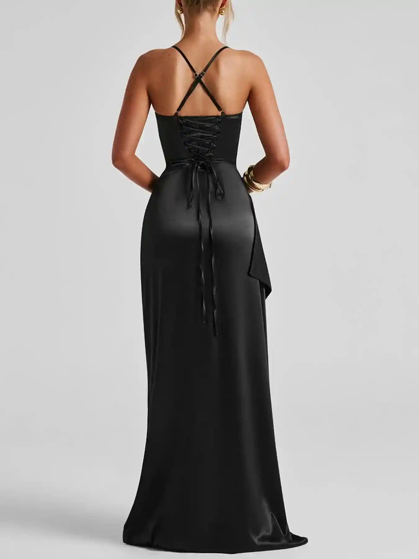 Slit Crisscross Back Maxi Cami Dress.