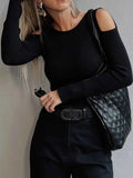 Ribbed Knit Cold Shoulder Sweater.