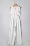 Solid Color High Waist Sleeveless Jumpsuit with Drawstring.
