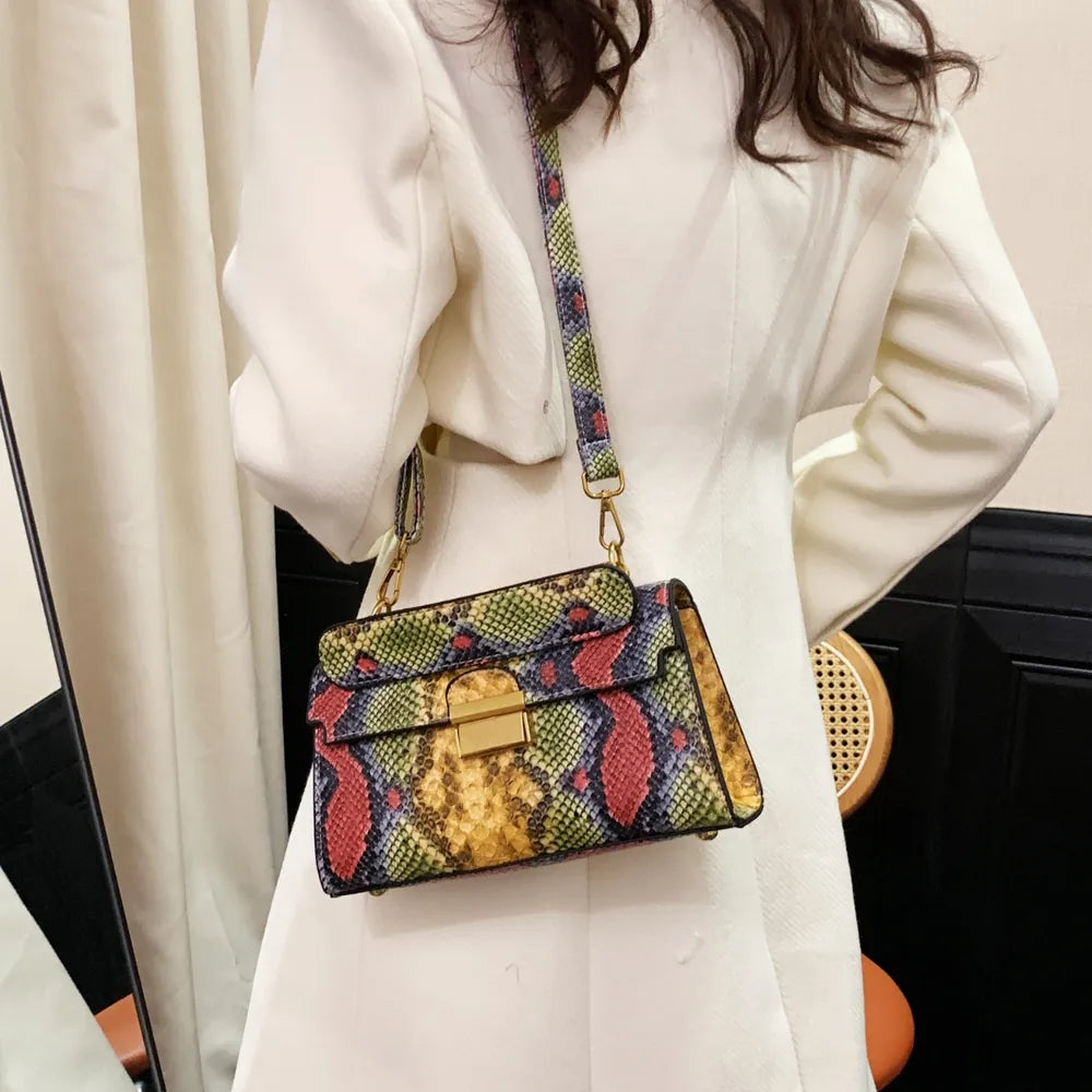 PU Leather Snakeskin Print Crossbody Bag.