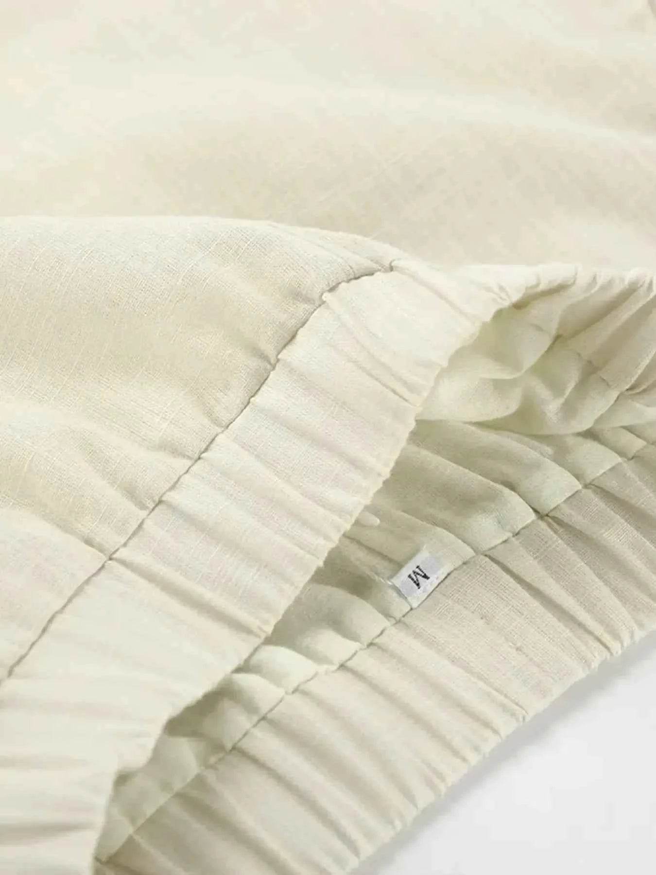 Button Up V-Neck Vest and Shorts Set - Contrast Trim Top and Pants Set - EBYNN