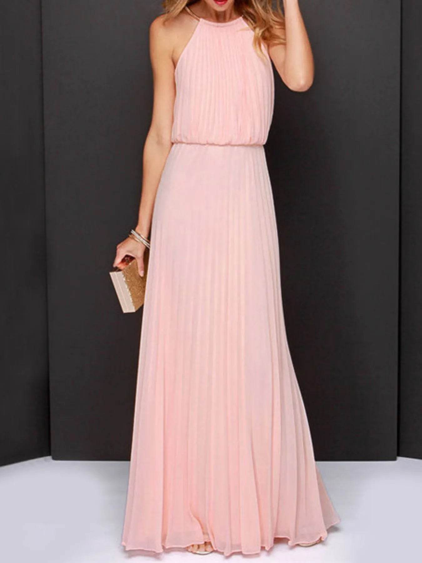 Pleated Sleeveless Maxi Tank Dress.
