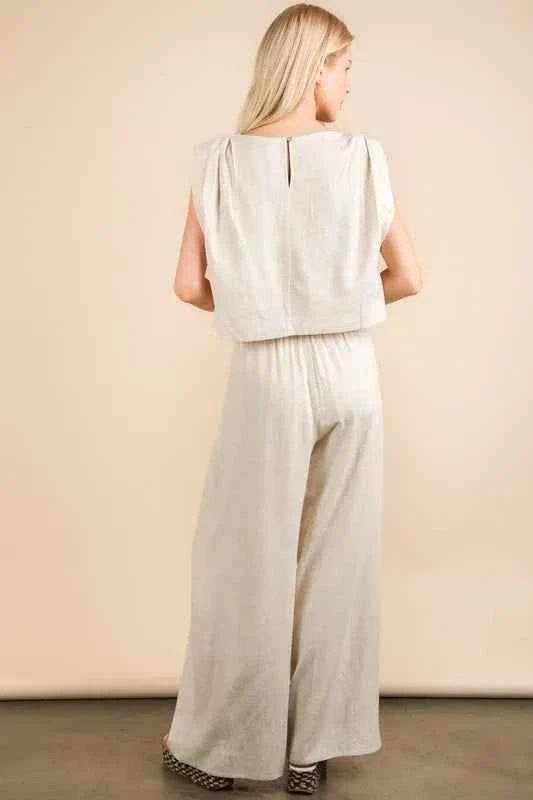 Solid Woven Top & Pants Set - Versatile Chic Outfit - EBYNN