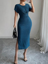 Ruched Waist Textured Midi Dress.