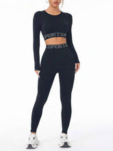 Letter Print Round Neck Long Sleeve Top & Leggings Set.