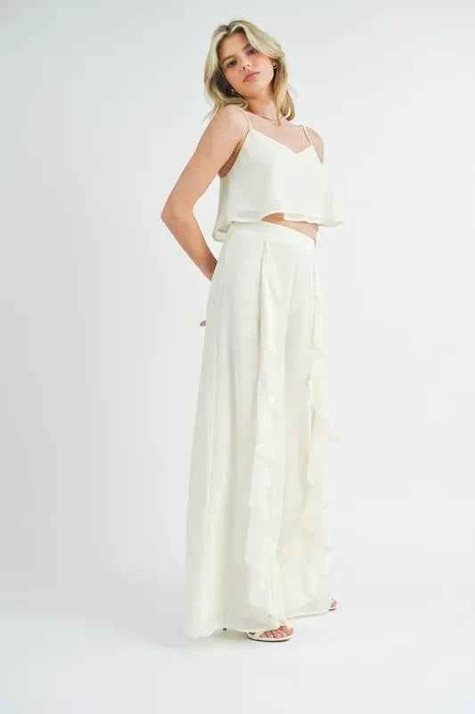 MABLE Crop Cami & Ruffled Wide Leg Pants Set - EBYNN