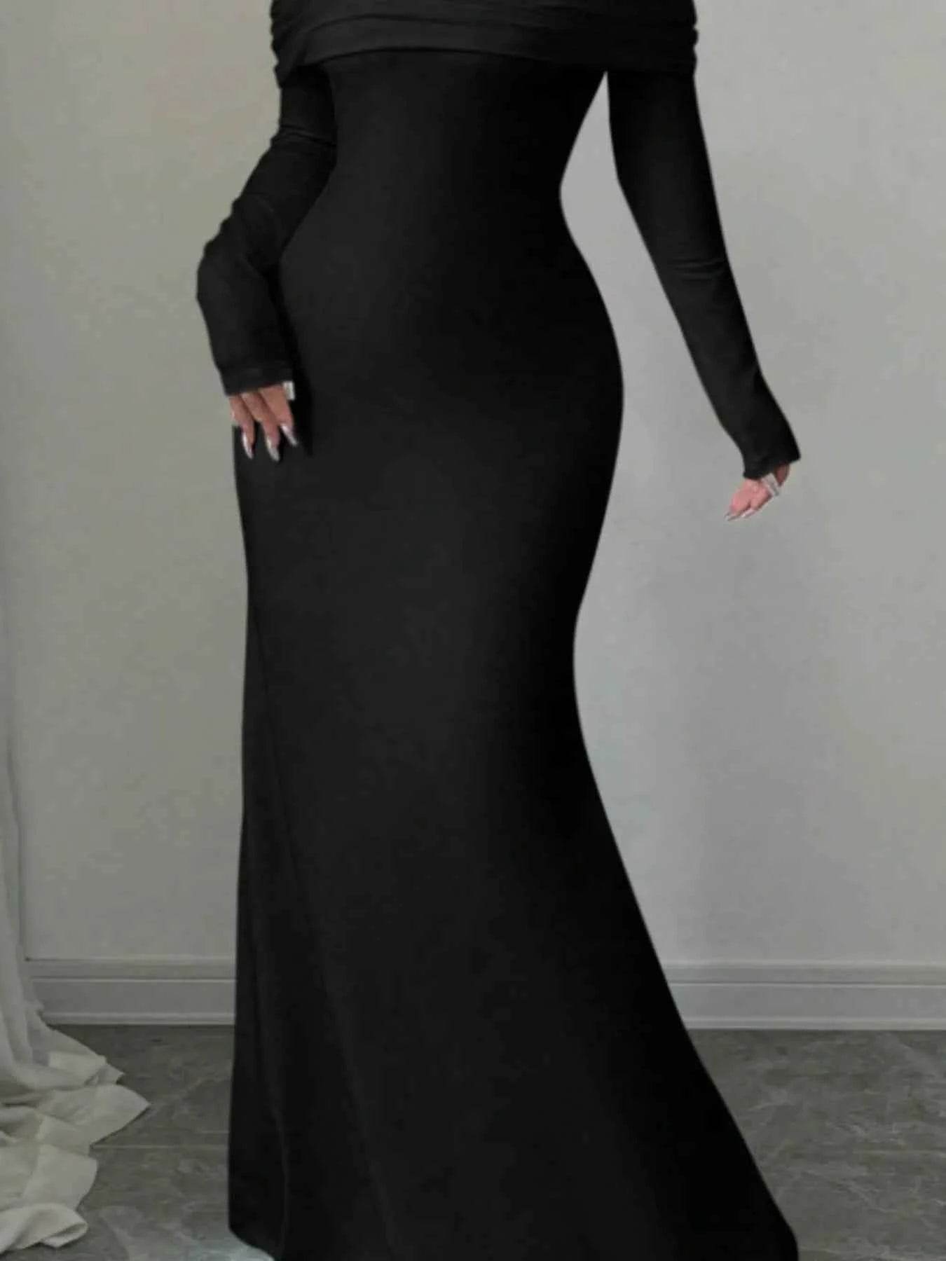 Off-Shoulder Long Sleeve Bodycon Maxi Dress.