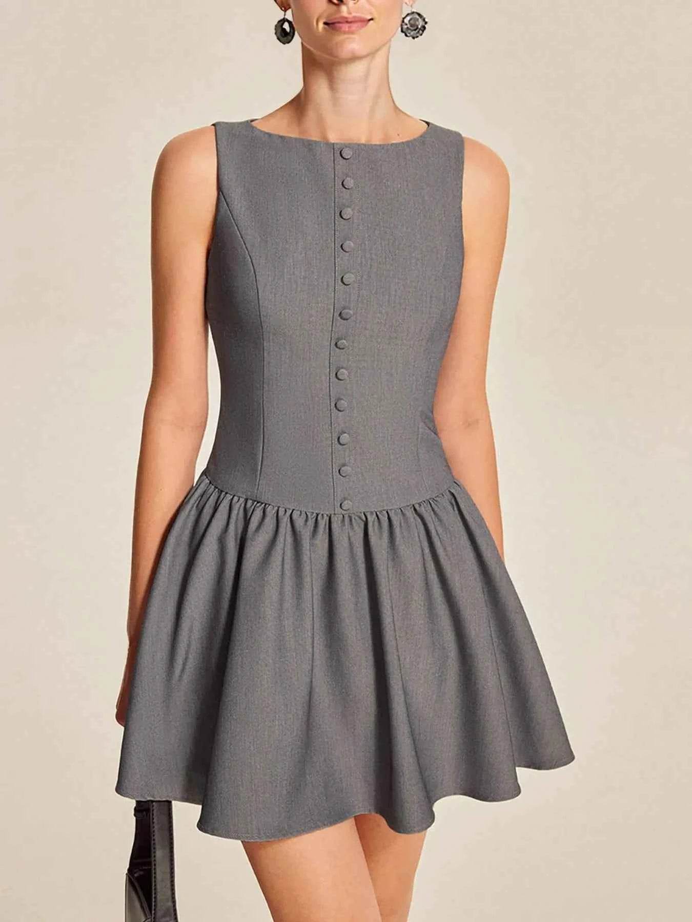 Round Neck Sleeveless Ruffled Mini Dress.