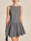 Round Neck Sleeveless Ruffled Mini Dress.