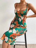 Crisscross Back Floral Print Bodycon Dress.