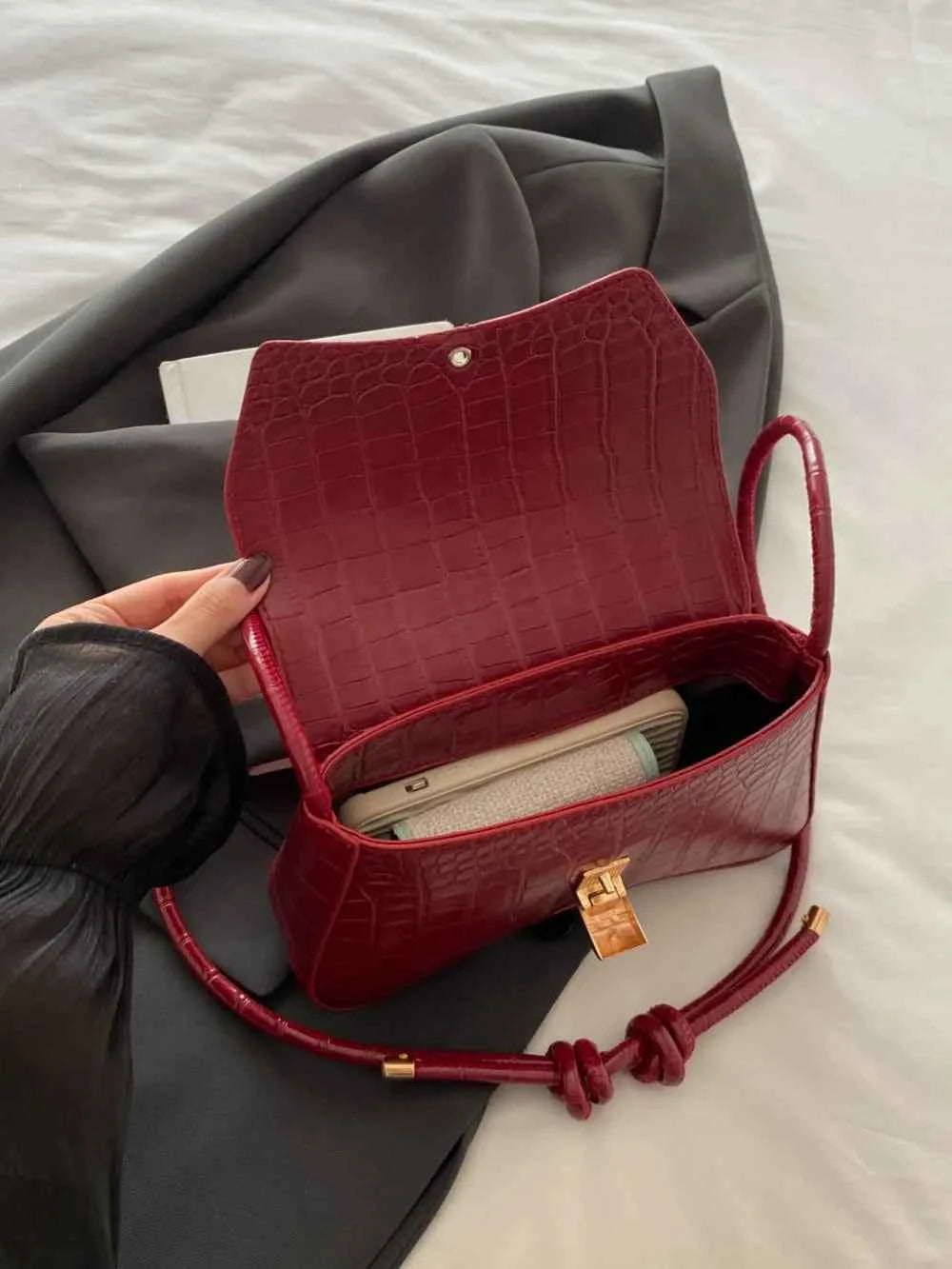 PU Leather Crossbody Bag with Texture.