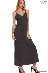 Zenana Mineral Washed Rayon Challis Cami Dress.
