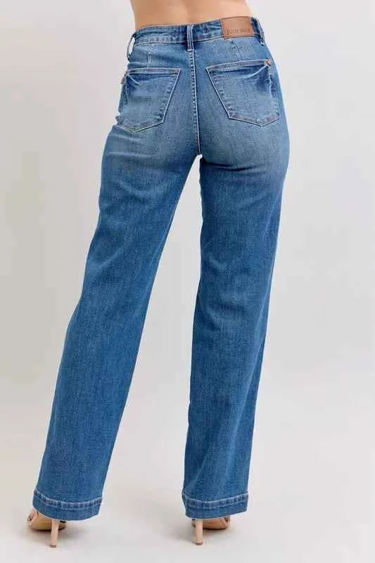 Judy Blue Plus Size High Waist Contrast Thread Straight Jeans.